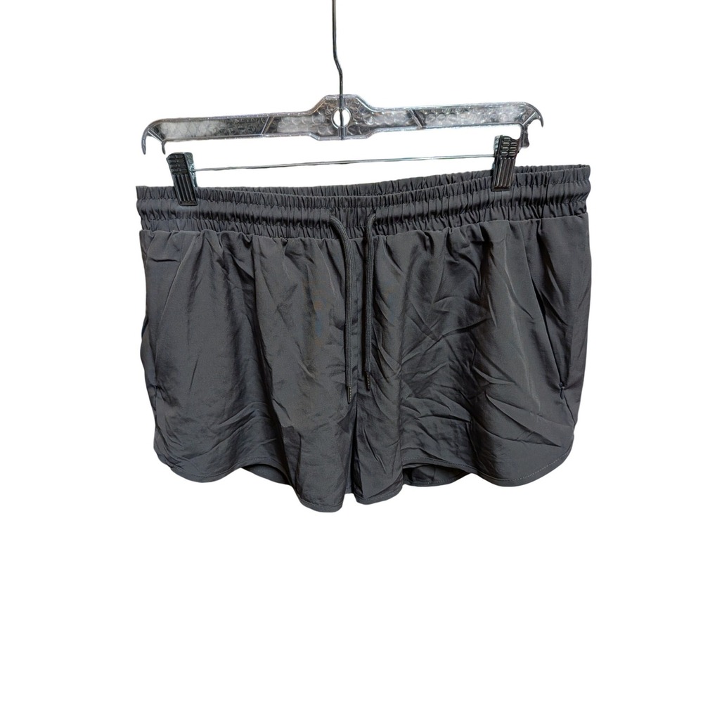 Mancreda Womens XL Dark Gray Athletic Running Shorts Drawstring Zipper Pockets